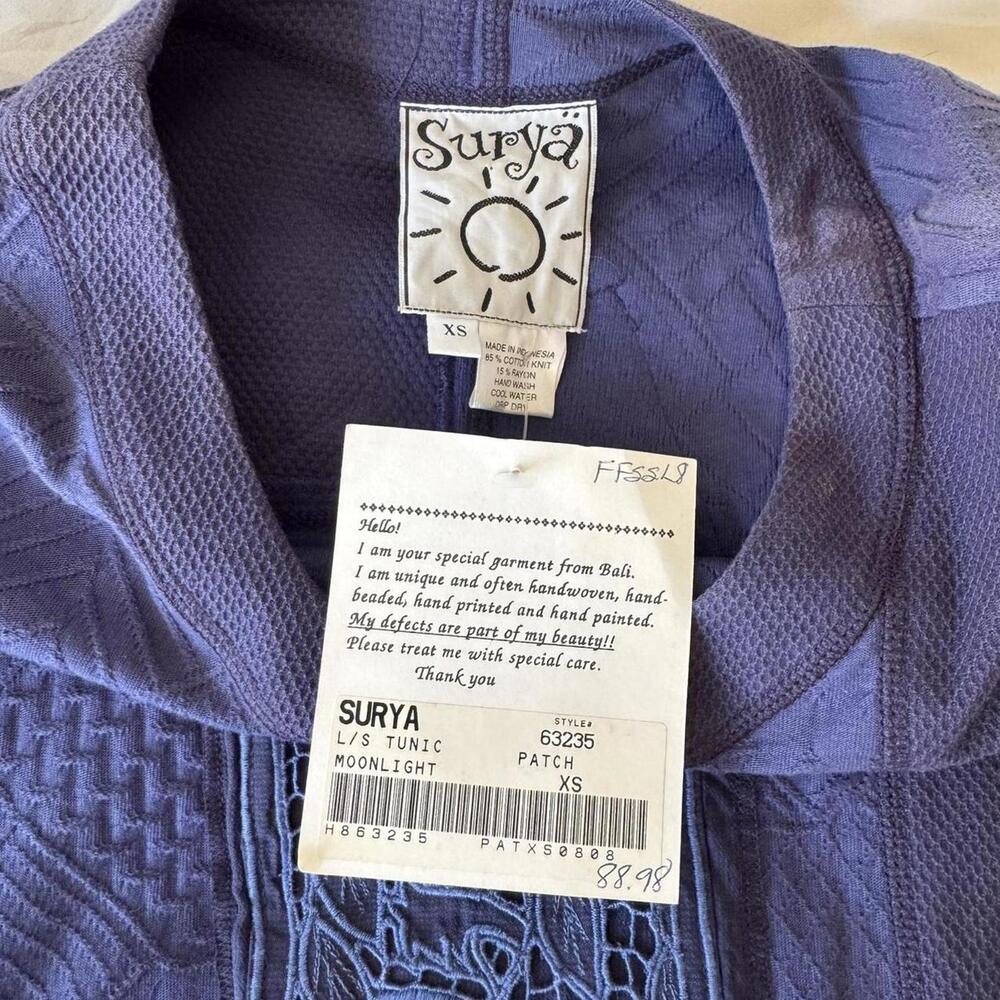 NWT Surya Handmade in Bali Patchwork Lace Long Sleeve Boho Tunic Top Size XS - Picture 3 of 4